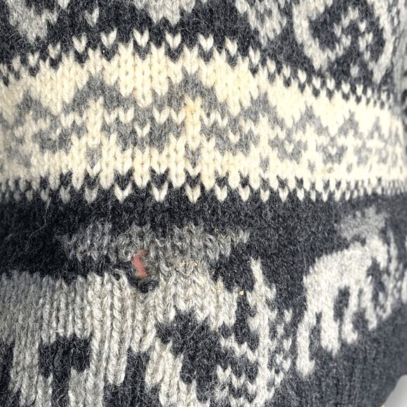 Vintage 90s Eddie Bauer Gray Black Moose Nordic Fair Isle Turtleneck Sweater - Picture 6 of 11